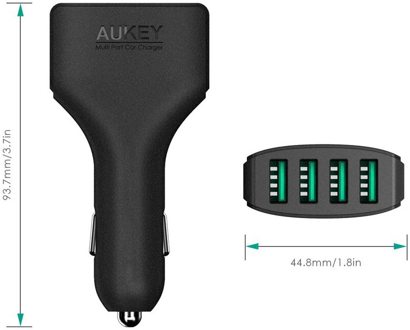 Aukey CC-01 Autolader met 4x USB 2.4A Zwart afbeelding 2