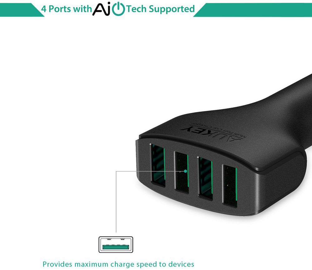 Aukey CC-01 Autolader met 4x USB 2.4A Zwart afbeelding 4