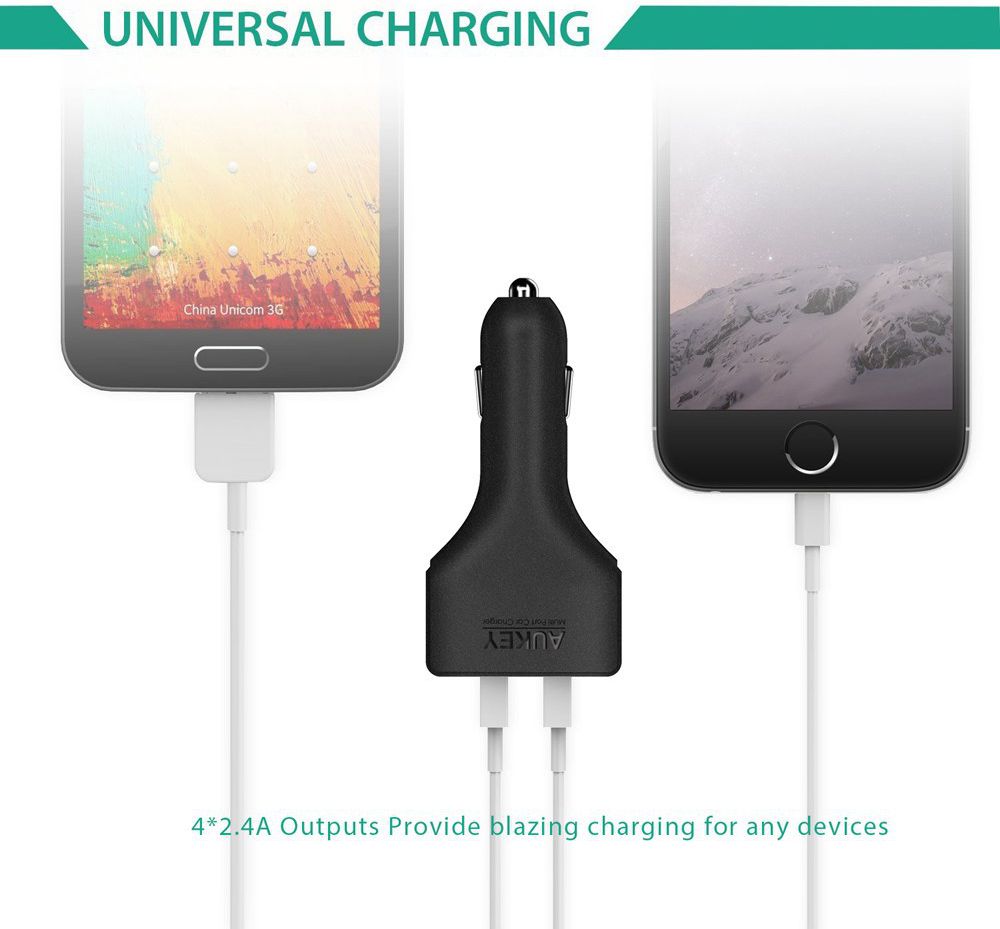 Aukey CC-01 Autolader met 4x USB 2.4A Zwart afbeelding 5