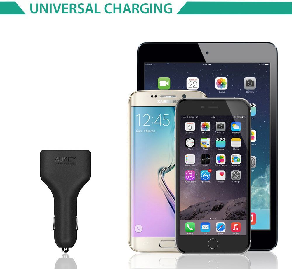 Aukey CC-01 Autolader met 4x USB 2.4A Zwart afbeelding 6