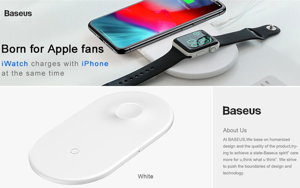 Baseus 2 in 1 Draadloze Oplader voor iPhone en Apple Watch Wit afbeelding 16