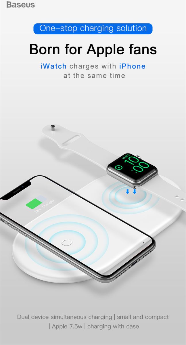 Baseus 2 in 1 Draadloze Oplader voor iPhone en Apple Watch Wit afbeelding 8
