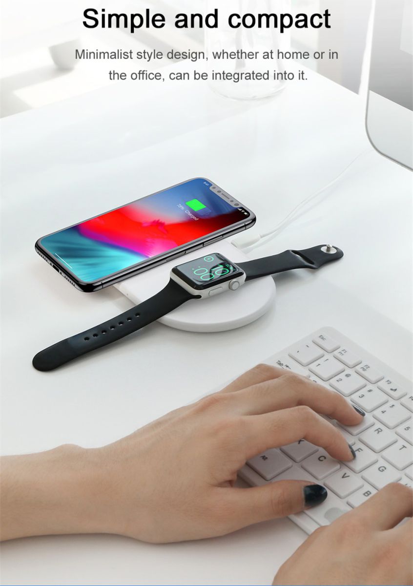 Baseus 2 in 1 Draadloze Oplader voor iPhone en Apple Watch Wit afbeelding 4