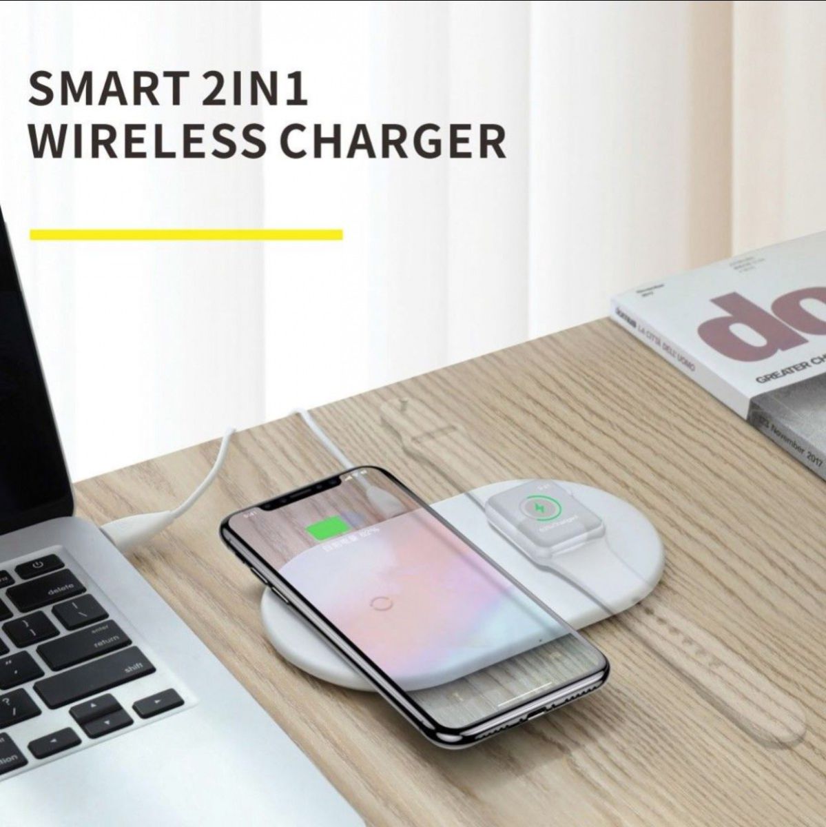 Baseus 2 in 1 Draadloze Oplader voor iPhone en Apple Watch Wit afbeelding 2