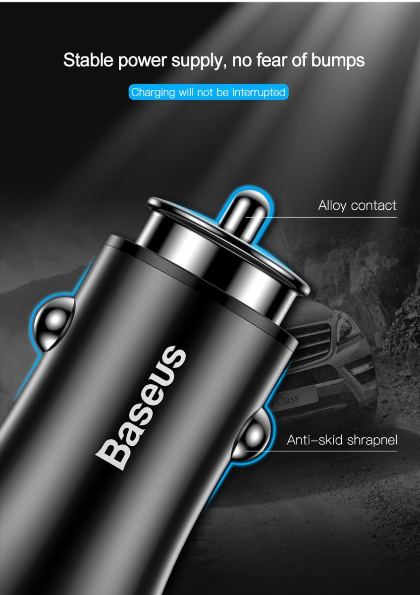 Baseus Dubbele USB Fast Charge Autolader Zwart afbeelding 14