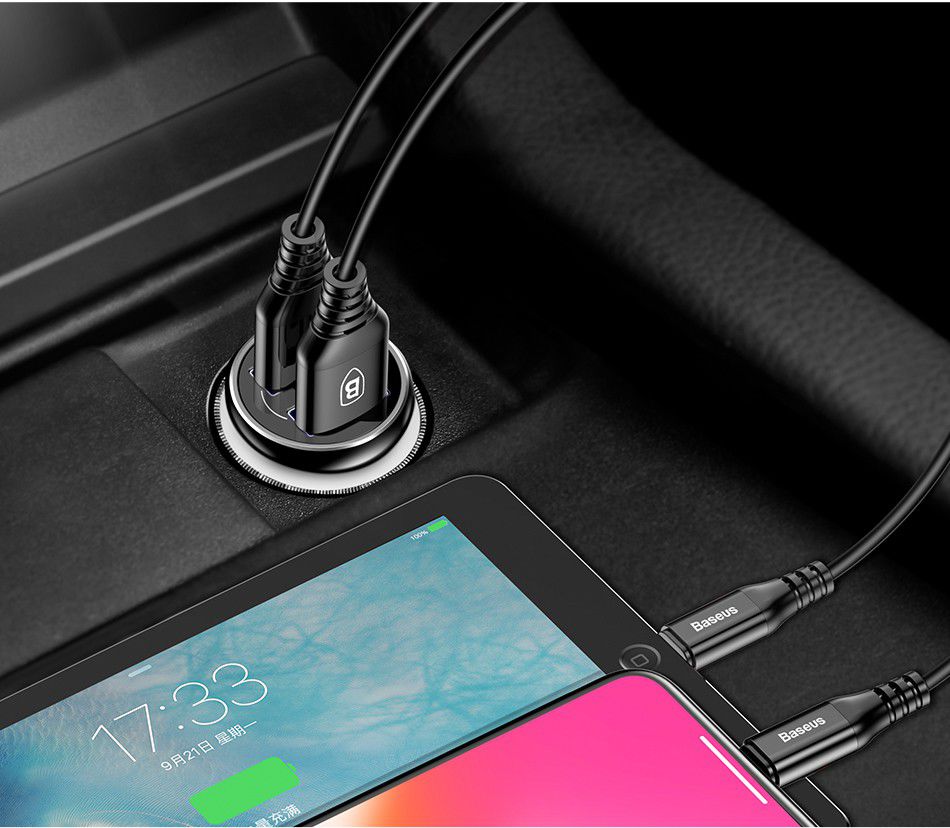 Baseus Dubbele USB Fast Charge Autolader Zwart afbeelding 22