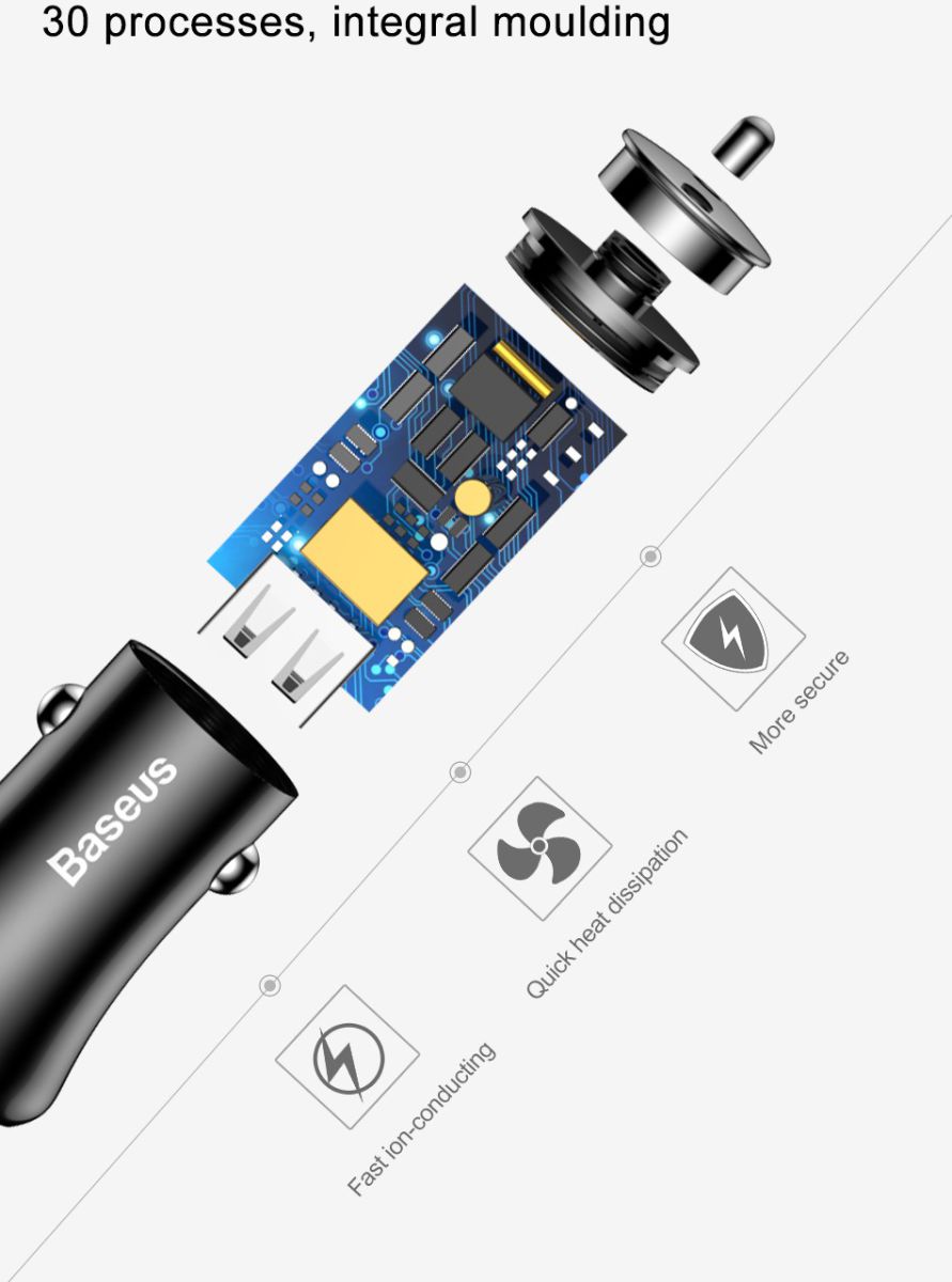 Baseus Dubbele USB Fast Charge Autolader Zwart afbeelding 9