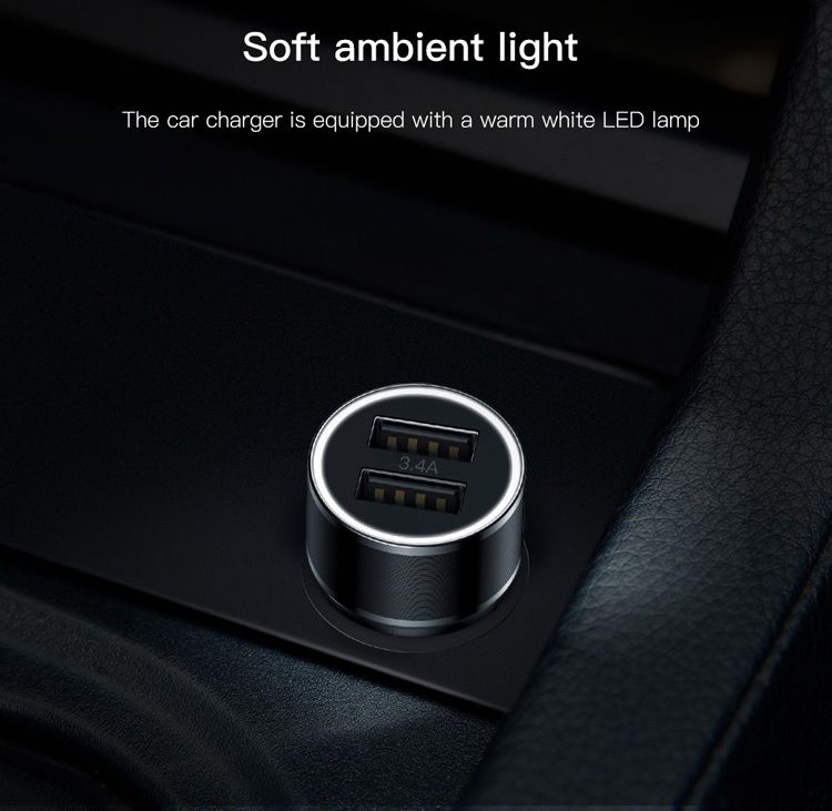 Baseus Small Screw Dubbele USB Autolader met USB-C Kabel Zwart afbeelding 18