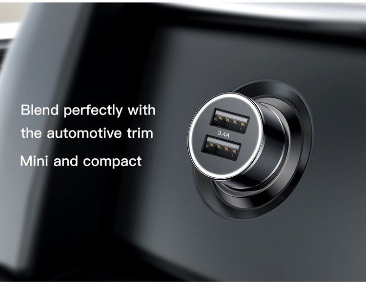 Baseus Small Screw Dubbele USB Autolader met USB-C Kabel Zwart afbeelding 19