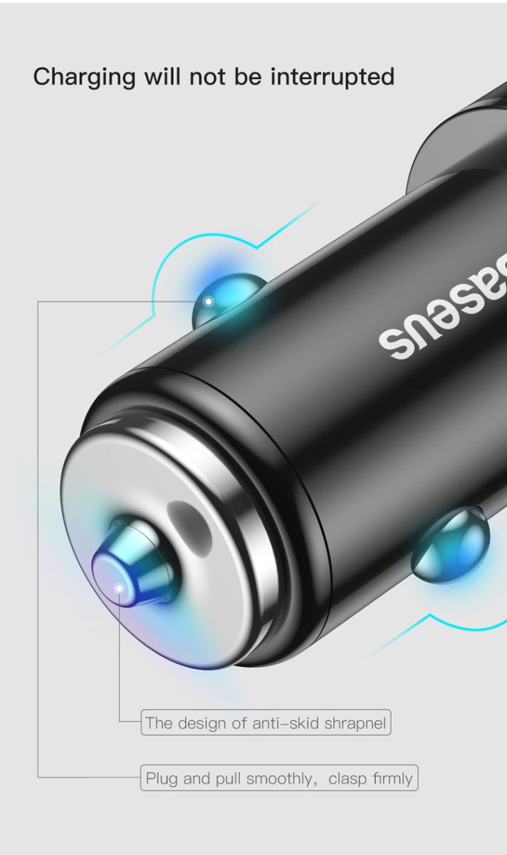 Baseus Small Screw Dubbele USB Autolader met USB-C Kabel Zwart afbeelding 14