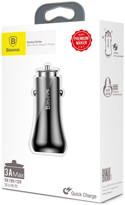 Baseus Gentry Dual USB Quick Charge 3.0 Autolader Zwart afbeelding 6