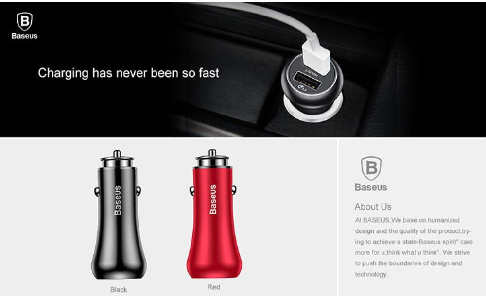 Baseus Gentry Dual USB Quick Charge 3.0 Autolader Zwart afbeelding 8