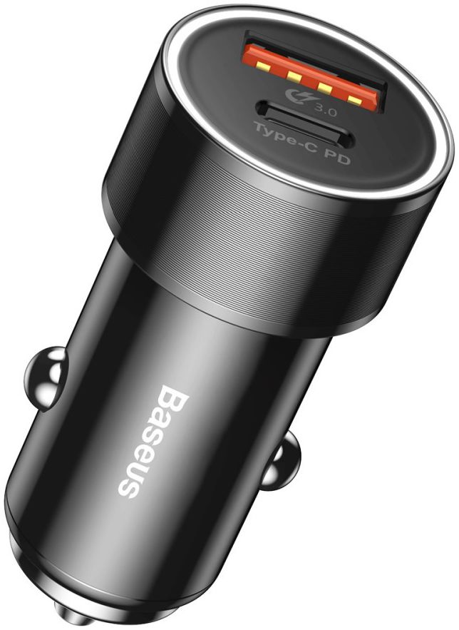 Baseus Dubbele Autolader Type-C PD en USB Quick Charger 3.0 Zwart afbeelding 1