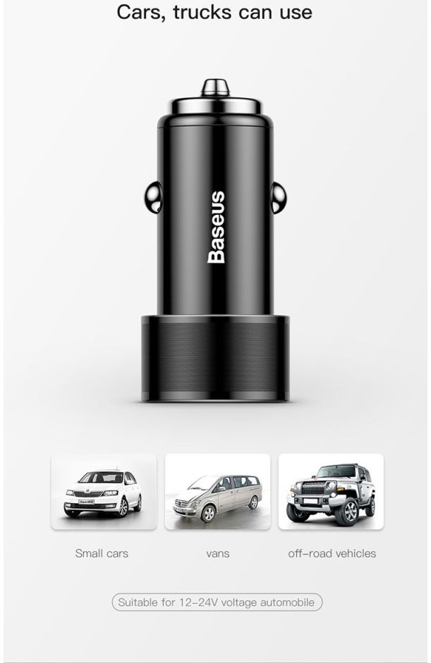 Baseus Dubbele Autolader Type-C PD en USB Quick Charger 3.0 Zwart afbeelding 20