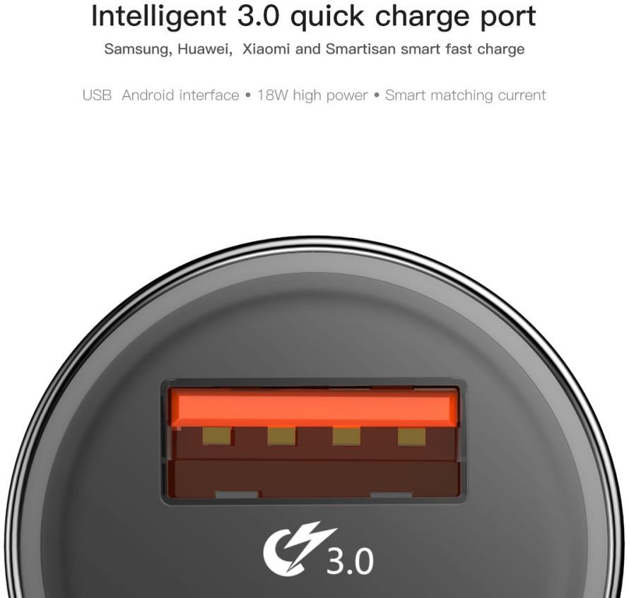Baseus Dubbele Autolader Type-C PD en USB Quick Charger 3.0 Zwart afbeelding 4