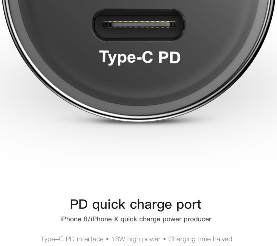 Baseus Dubbele Autolader Type-C PD en USB Quick Charger 3.0 Zwart afbeelding 5