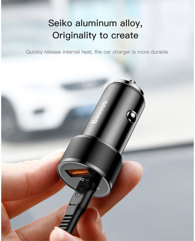 Baseus Dubbele Autolader Type-C PD en USB Quick Charger 3.0 Zwart afbeelding 7