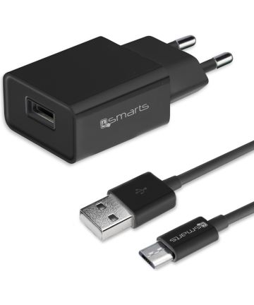 4smarts Universele Oplader 12W met USB naar Micro USB Kabel (1M) Zwart Opladers
