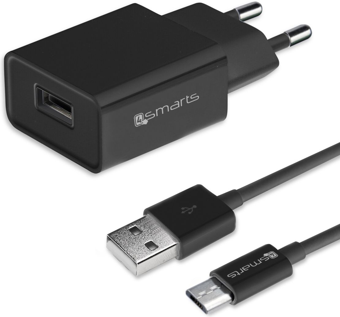 4smarts Universele Oplader 12W USB naar Micro USB Kabel (1M) Zwart | GSMpunt.nl