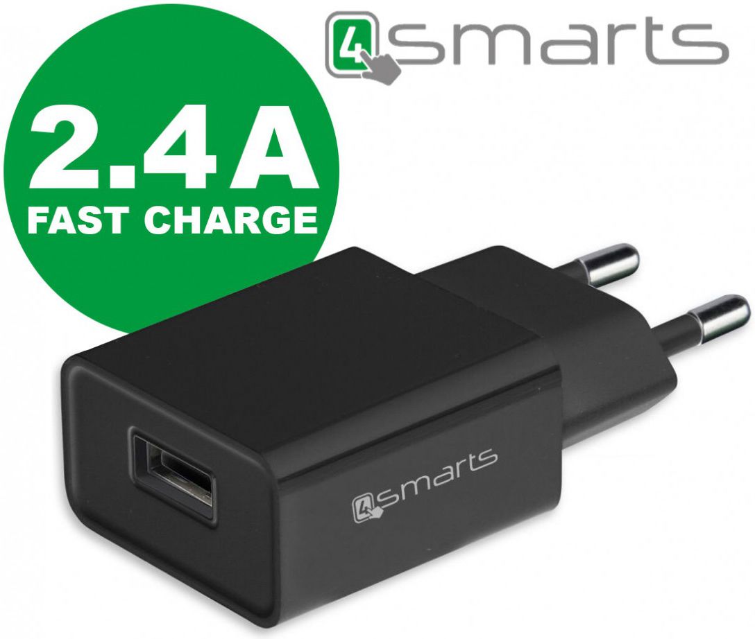 4Smarts 12W USB Oplader 2.4A met USB naar USB-C Kabel 1 Meter Zwart afbeelding 2