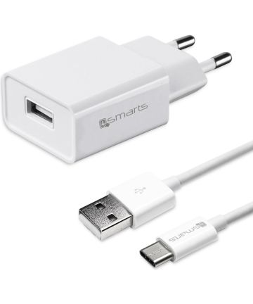4Smarts 12W USB Oplader 2.4A met USB naar USB-C Kabel 1 Meter Wit Opladers