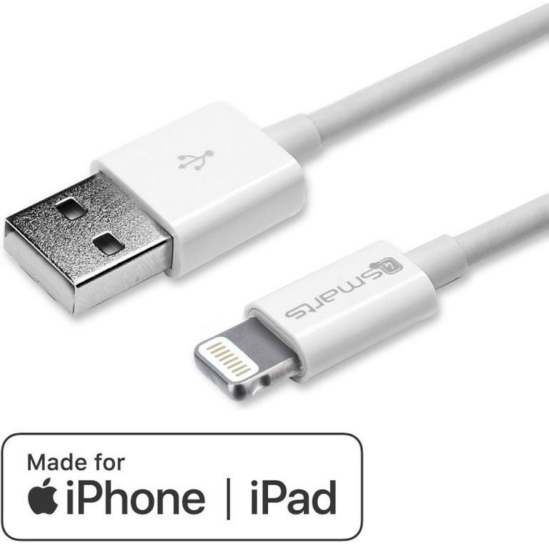 4smarts 12W USB-A Adapter met iPhone Lightning Kabel 1 Meter 2.4A Wit afbeelding 3
