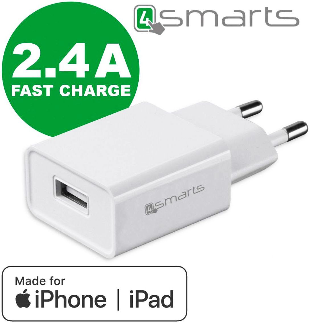 4smarts 12W USB-A Adapter met iPhone Lightning Kabel 1 Meter 2.4A Wit afbeelding 2