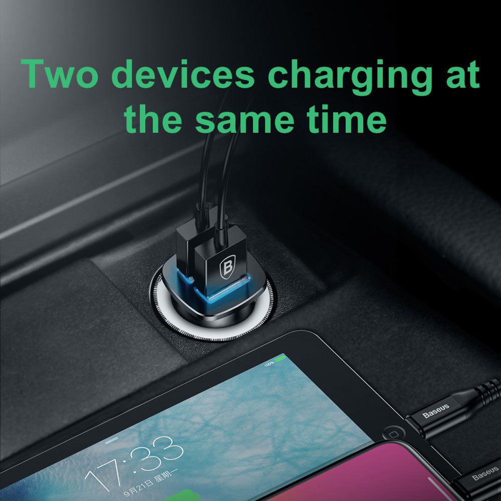 Baseus Square Dual USB Autolader Zwart afbeelding 9