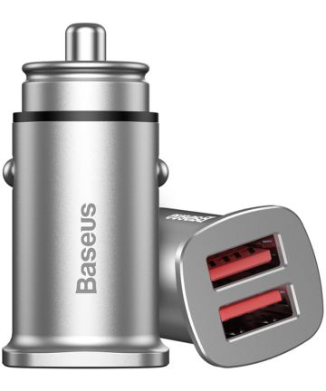 Baseus Square Dual USB Autolader Zilver Opladers