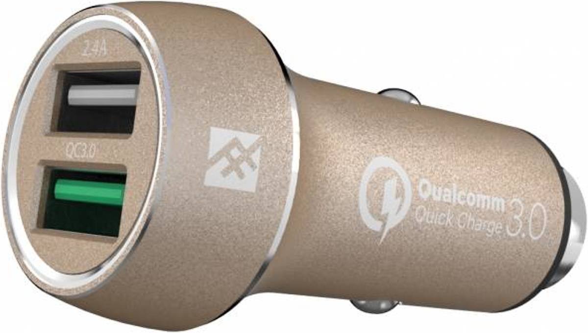 iFrogz Dual-USB Quick Charge 3.0 Autolader 2.4A Goud afbeelding 1