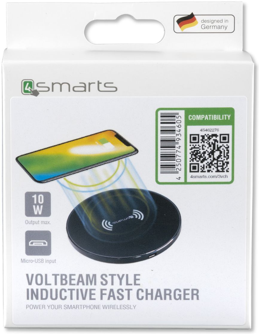 4smarts VoltBeam Draadloze Oplader 10W Fast Charge + Kabel 1M Zwart afbeelding 5