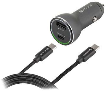 4smarts Fast Charging Autolader met USB C Kabel (1M) Zwart afbeelding 4