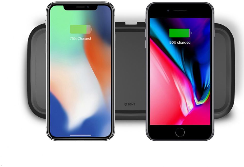 ZENS Dual Smartphone QI Draadloze Oplader Zwart afbeelding 2