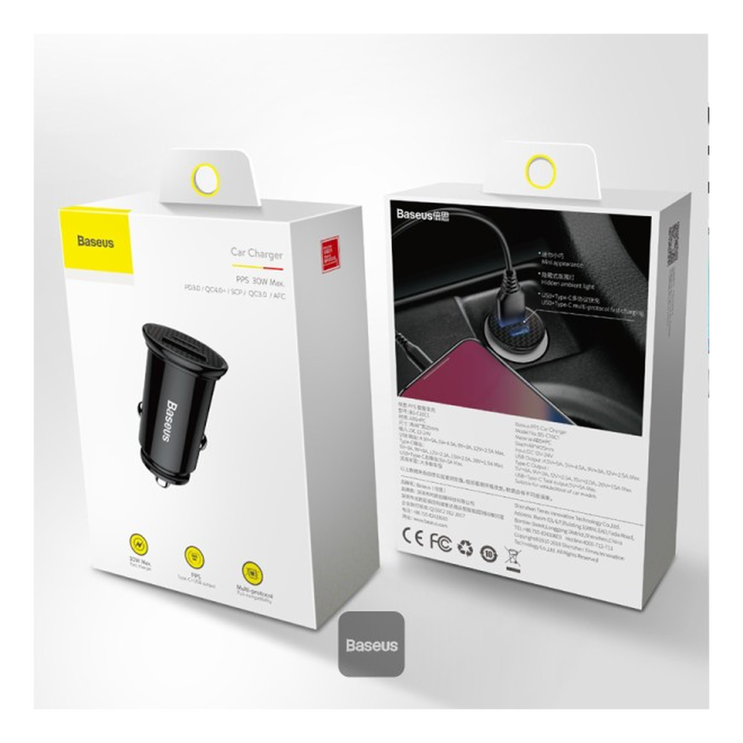 Baseus Fast Charge Autolader 30W USB + USB-C Zwart afbeelding 9