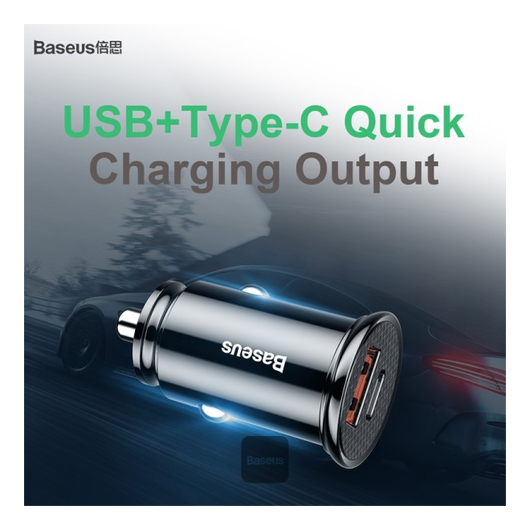 Baseus Fast Charge Autolader 30W USB + USB-C Zwart afbeelding 5