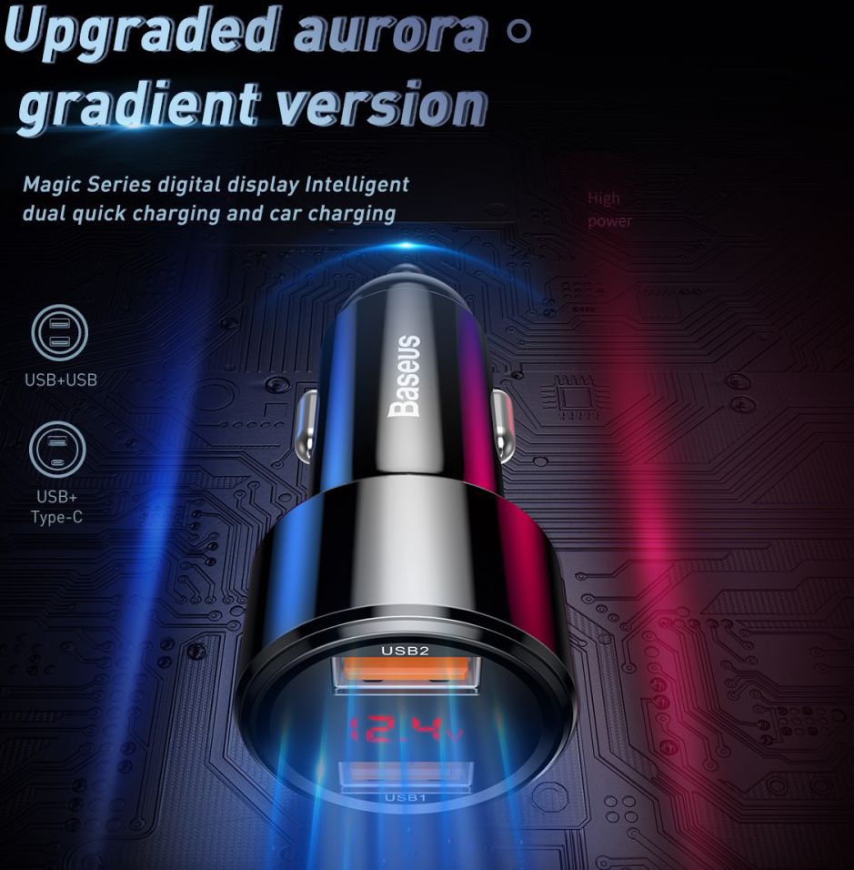 Baseus Magic Series Dual USB Quick Charge Autolader Blauw afbeelding 10