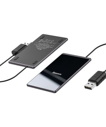 Baseus Compacte Draadloze Oplader 15W Ultra Dun met USB Kabel 1M Zwart Opladers
