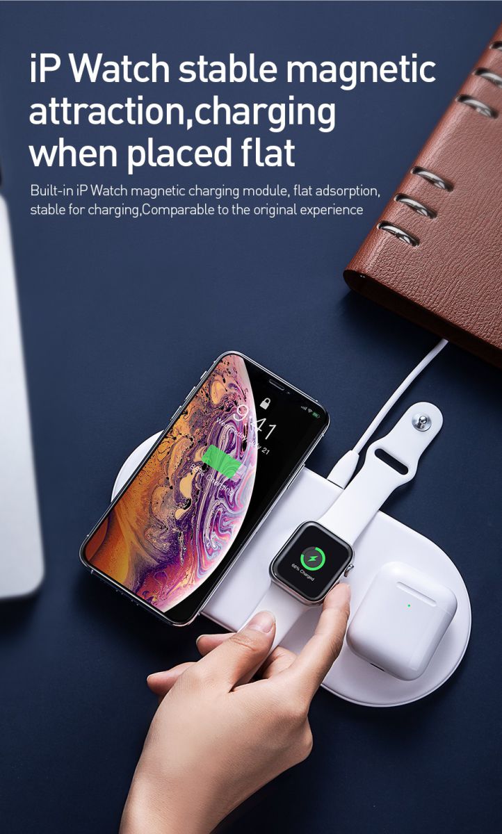 Baseus 3 in 1 Draadloze Oplader [iPhone + Apple Watch + AirPods] Wit afbeelding 24
