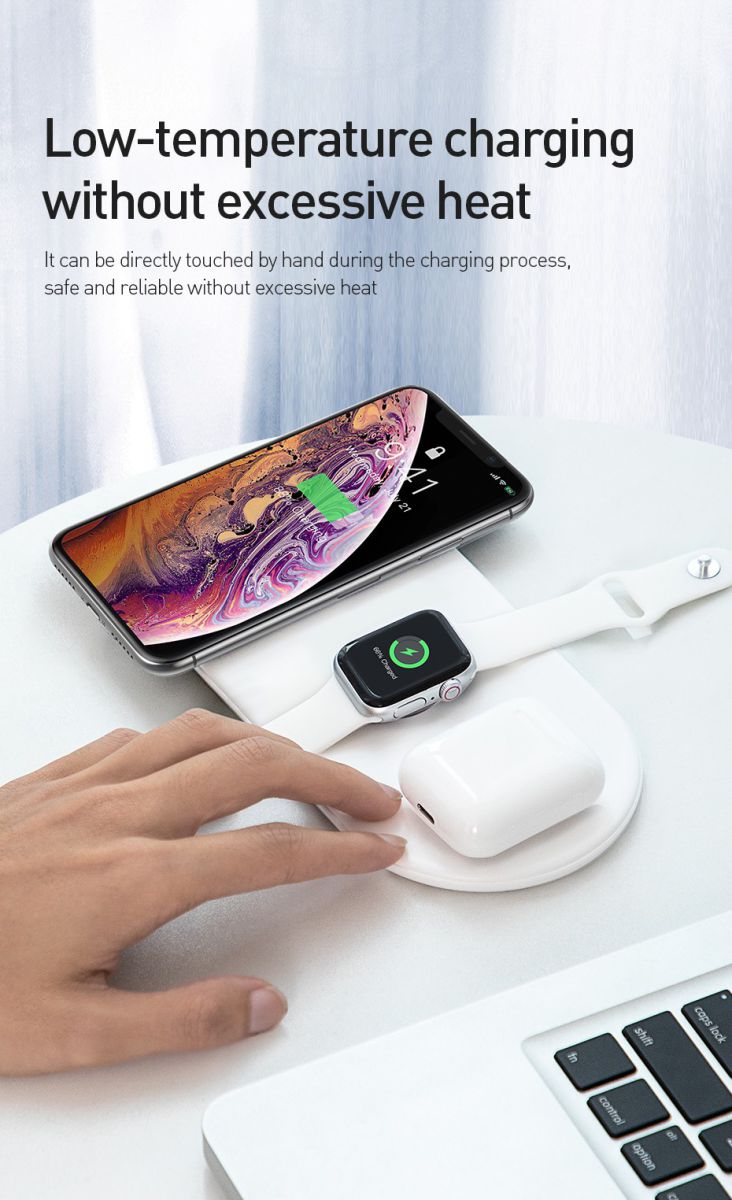 Baseus 3 in 1 Draadloze Oplader [iPhone + Apple Watch + AirPods] Wit afbeelding 26
