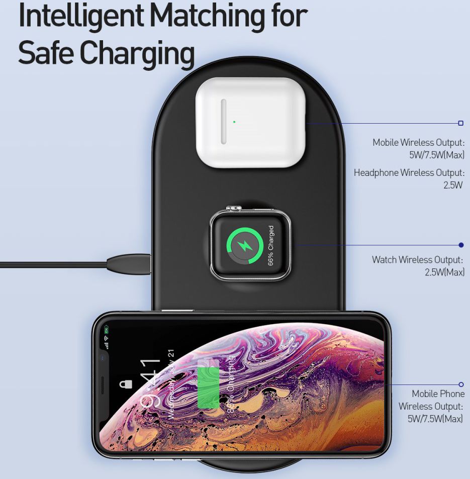 Baseus 3 in 1 Draadloze Oplader [iPhone + Apple Watch + AirPods] Zwart afbeelding 6