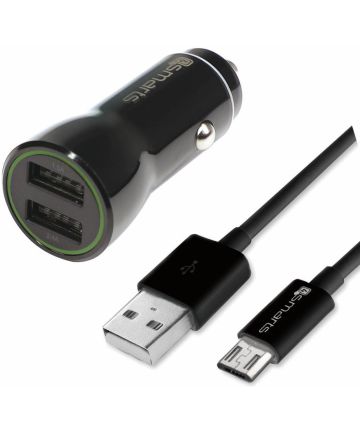 4smarts Micro-USB Dubbele Auto Snellader (17W) met Kabel Zwart Opladers