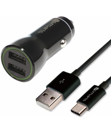 4Smarts 3.4A Dubbele Auto Snellader 17W met USB naar USB-C Kabel Zwart Opladers