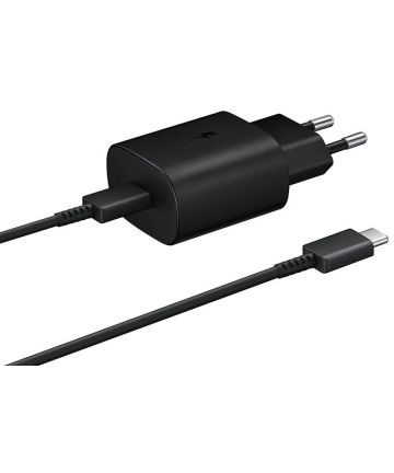 Originele Samsung USB-C 25W Fast Charge Adapter met USB-C Kabel Zwart Opladers