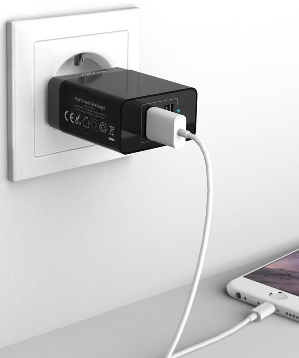 Anker PowerPort 2 Poorts USB 24W Thuislader Zwart afbeelding 2
