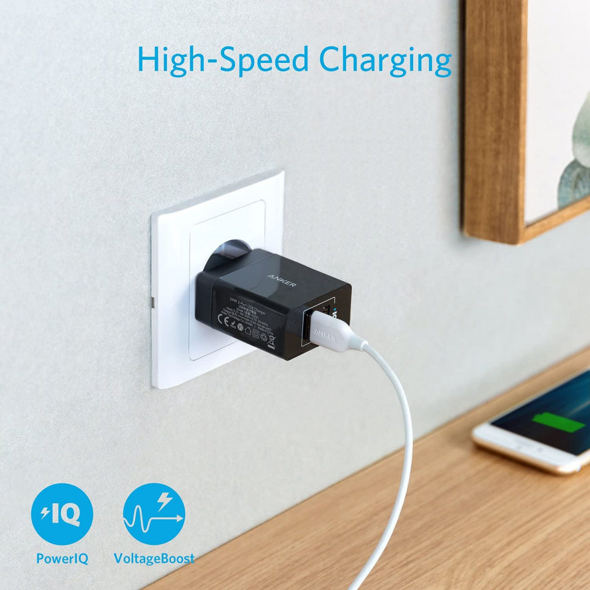 Anker PowerPort 2 Poorts USB 24W Thuislader Zwart afbeelding 4