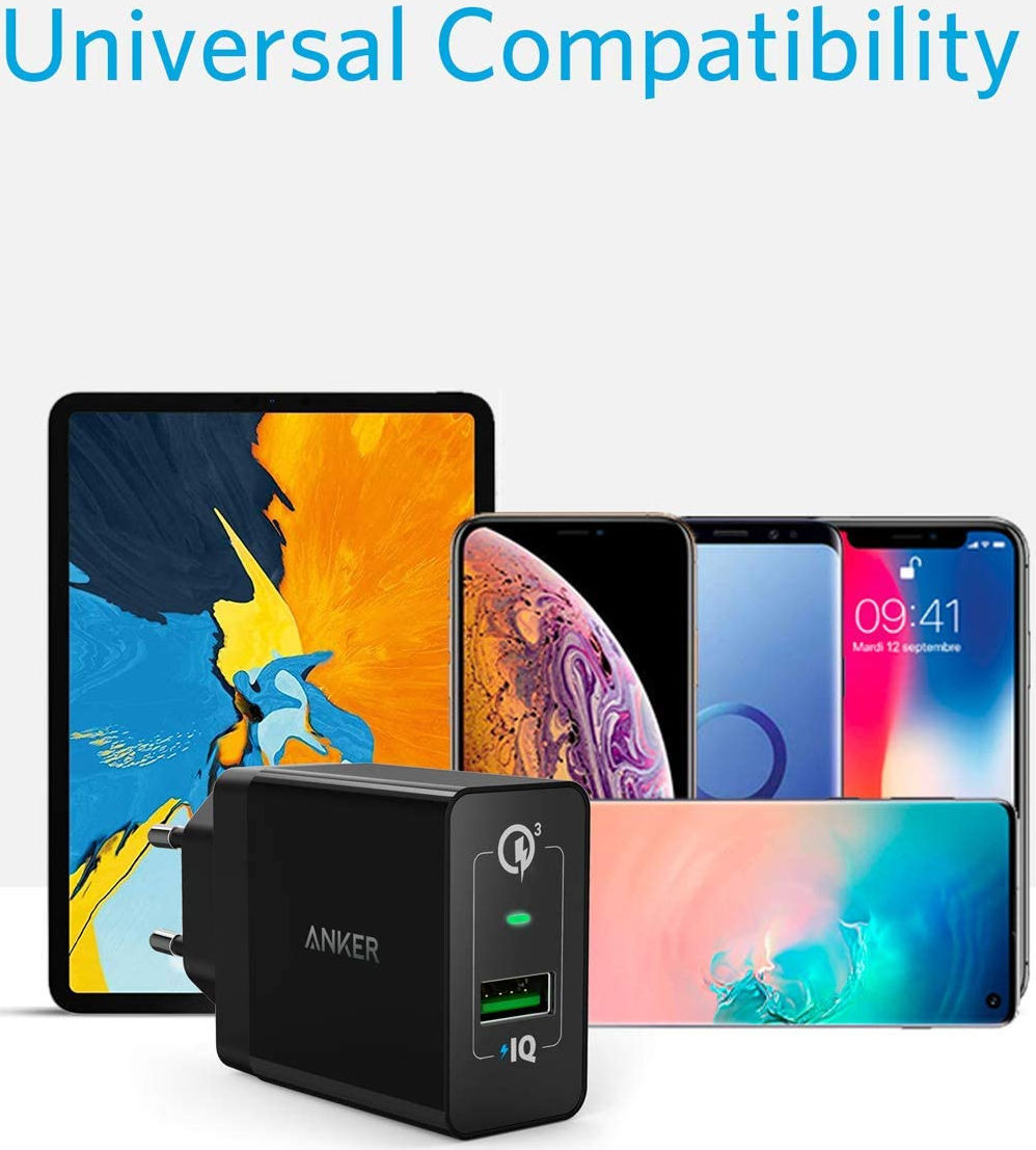 Anker PowerPort+ 1 (18W) Quick Charge / PowerIQ USB-A Adapter Zwart afbeelding 8