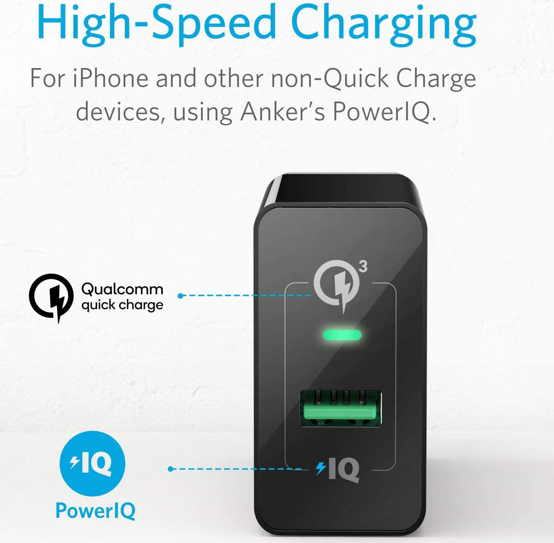 Anker PowerPort+ 1 (18W) Quick Charge / PowerIQ USB-A Adapter Zwart afbeelding 4