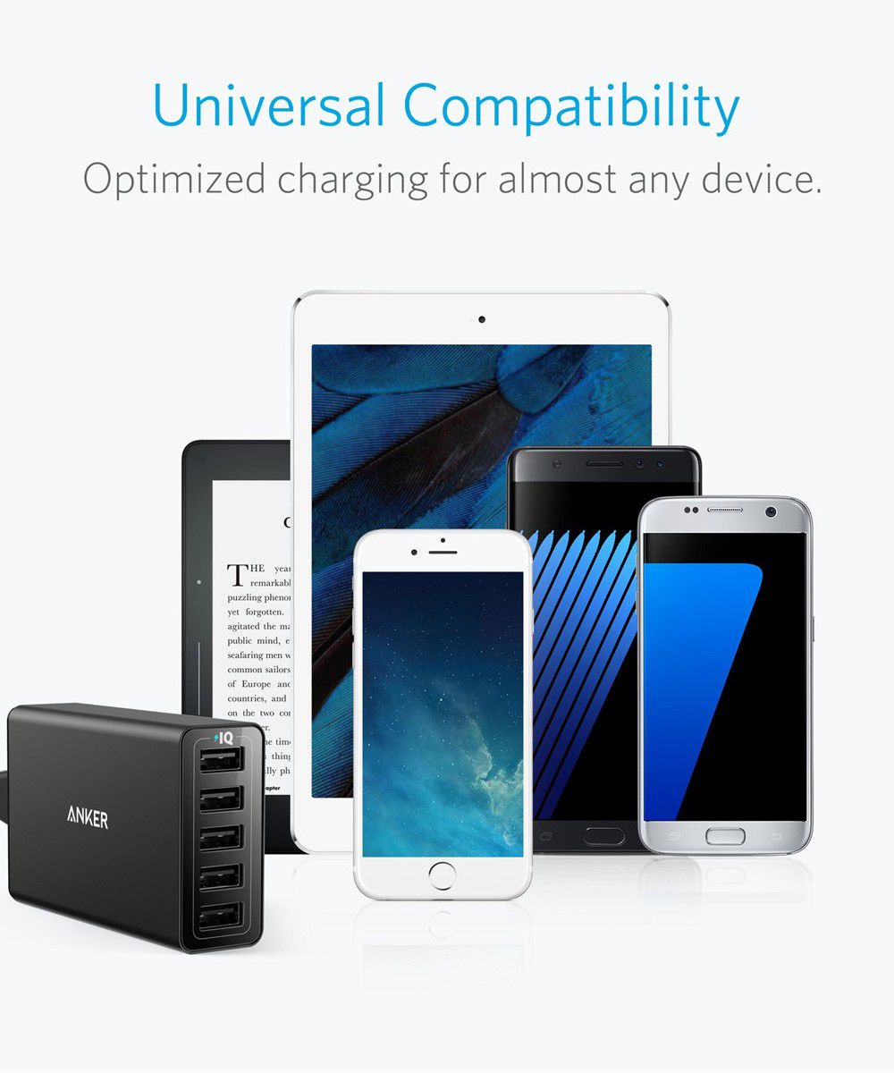 Anker PowerPort 5 Poorts USB 40W Thuislader Zwart afbeelding 4