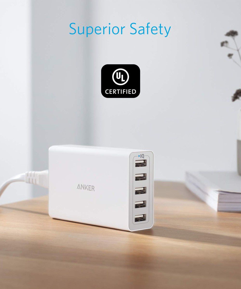 Anker PowerPort 5 Poorts USB 40W Thuislader Wit afbeelding 3