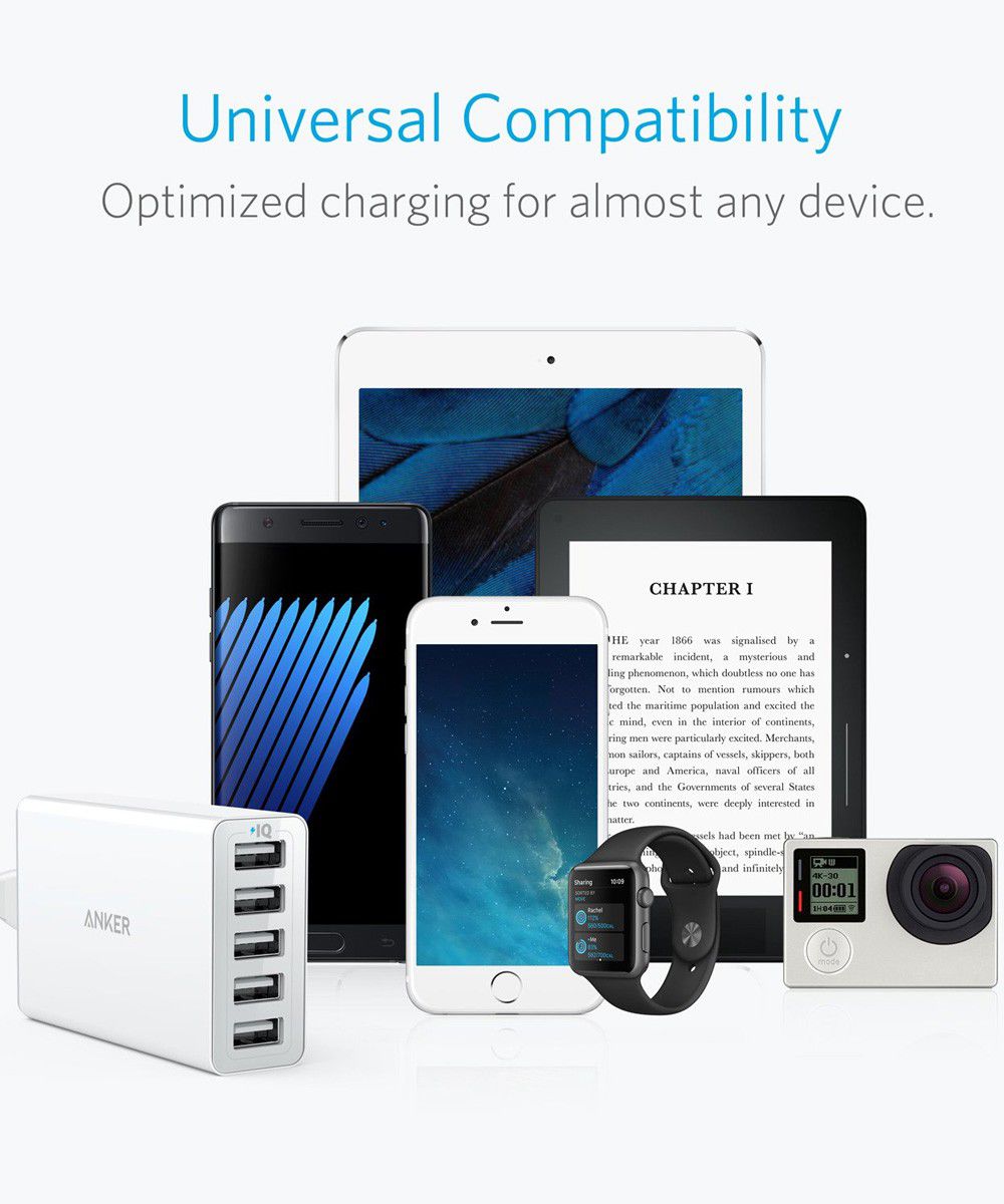Anker PowerPort 5 Poorts USB 40W Thuislader Wit afbeelding 4